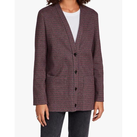 Theory Collin Houndstooth Knit Cardigan Womens Small Merlot Multi Blazer $175 - Picture 2 of 9
